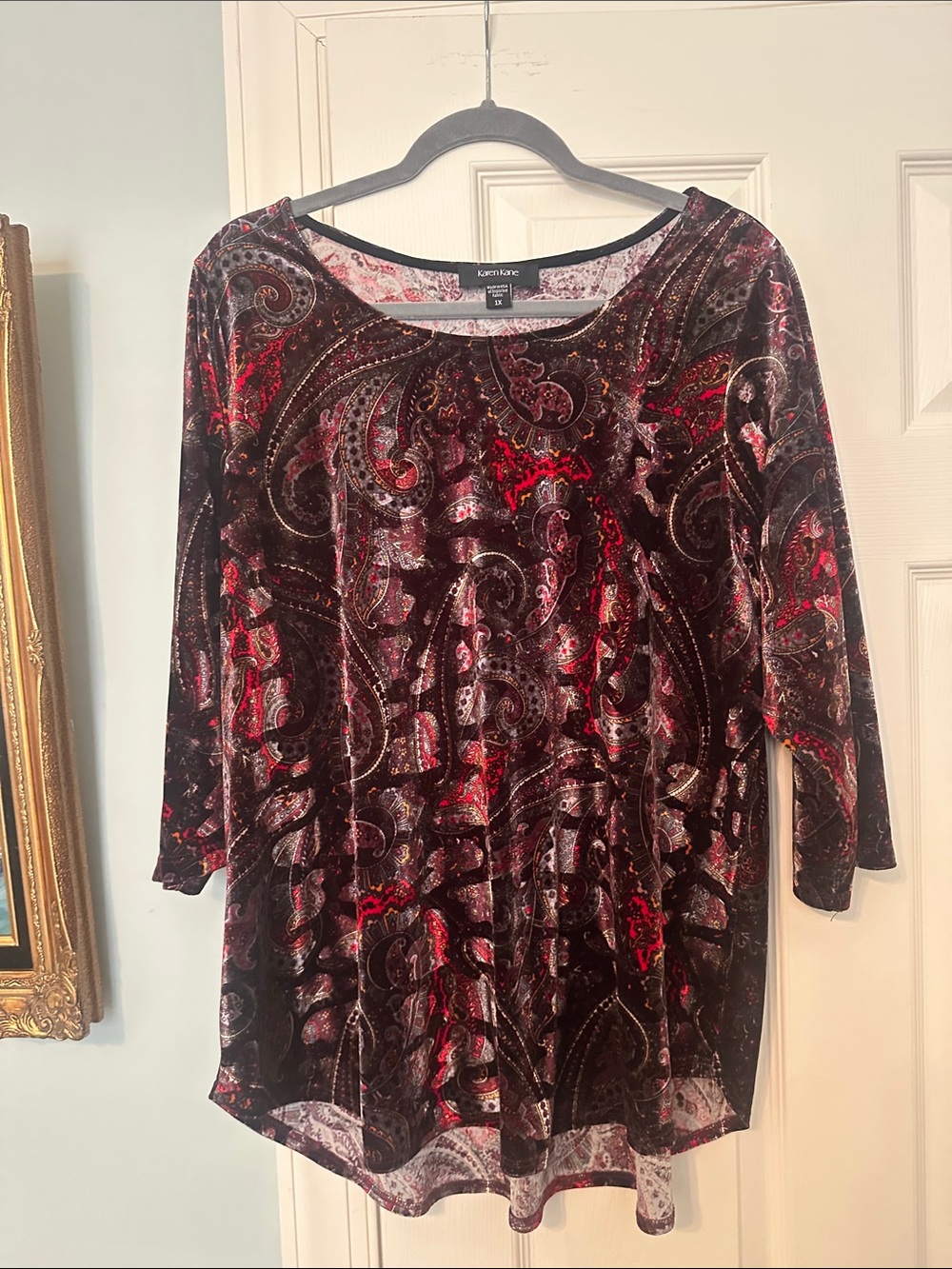 Karen Kane Velvet Paisley Tunic in Red and Black